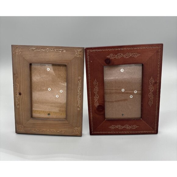 Vintage Wood Picture Frames Light & Dark 3.5 x 5.5" Made In Thailand - Picture 1 of 13